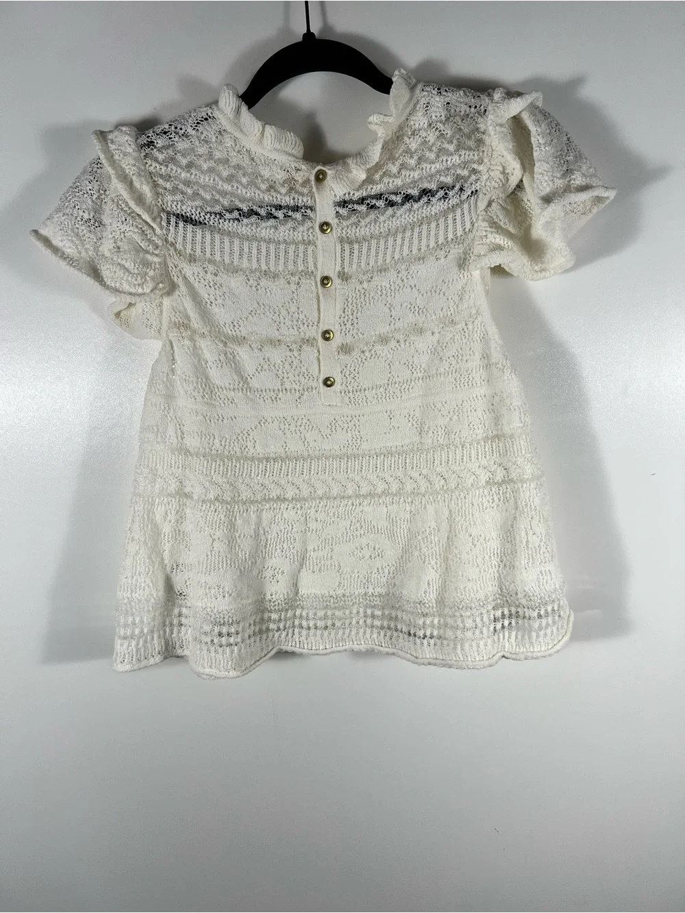 Anthropologie Lace Sweater Tee with Ruffle Sleeves Sz Small Petite - Picture 8 of 13